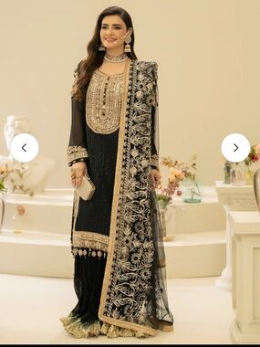 Embroidered Black & Gold Formal Anarkali with Dupatta